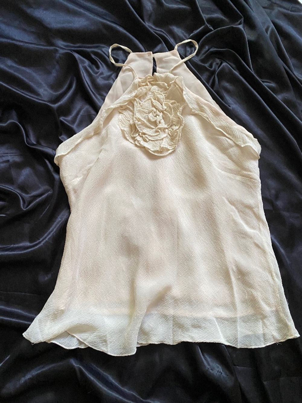 Vintage y2k 100% Silk Cream Rosette Halter Top Boho Fairy Size 6